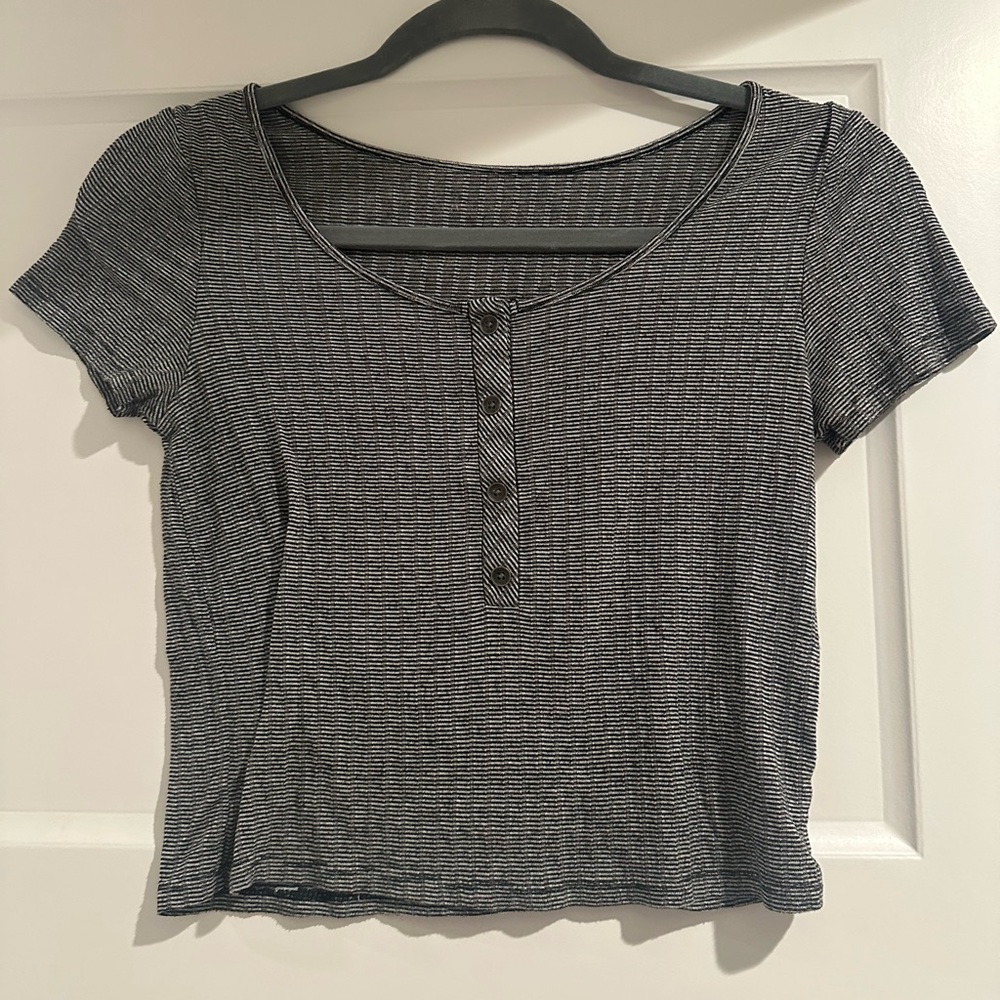 Striped Black and White American Eagle Crop Top